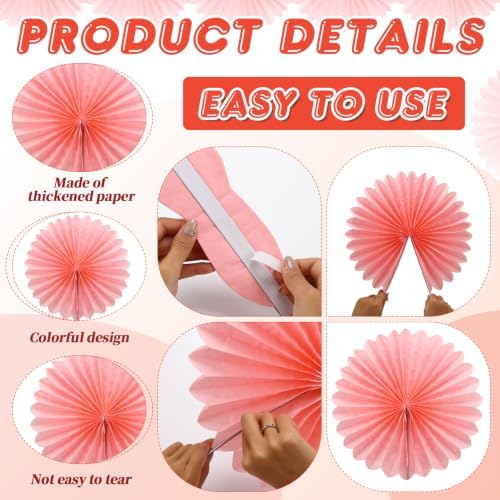 BestoFun 12PCS Orange Light Pink Paper Fans & Tissue Paper Flowers - Party Decorations Set for Birthday, Wedding, Bridal Shower, Reusable Easy Assemble Wall & Ceiling Decor