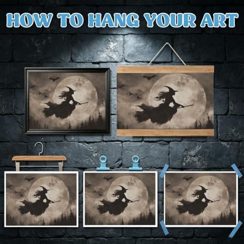 ILLBDR Halloween Flying Witch Canvas Wall Art Poster 12x16 inch