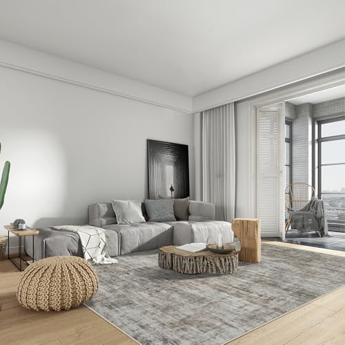 6x9 Area Rugs for Living Room: Washable Abstract Brown Black Badroom Carpet