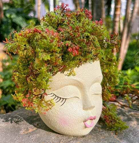 Flower Head Planter Pot,Resin Big Face Planters with Waiting Kiss,Yellow,1P