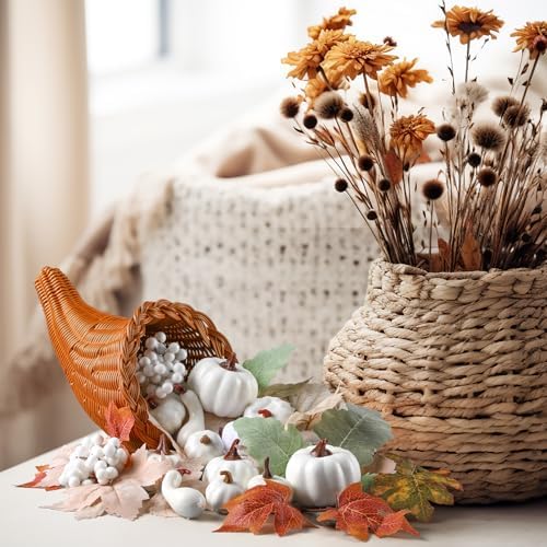 Fall Cornucopia Basket Fall Table Centerpieces 13.78'', Neutral