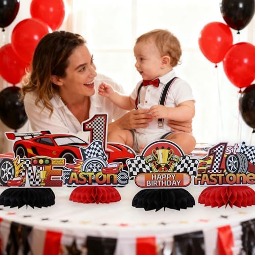 TONIFUL Fast One 1st Birthday Black and Red Race Car Themed Centerpieces