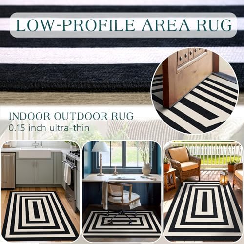 3x5 Modern Entry Rug - Small Washable Indoor Outdoor Mats for Front Door Non-Slip Porch Rug Black White Geometric