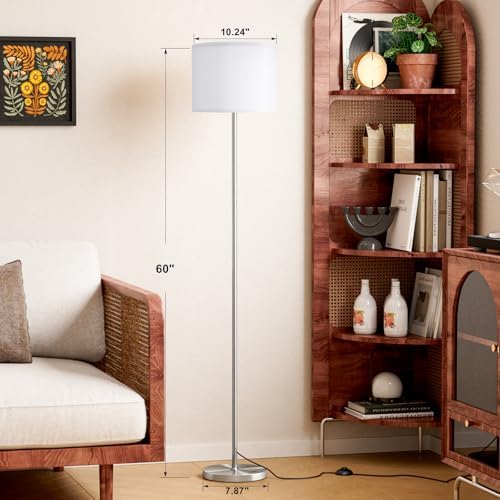 Ambimall 60'' Modern Floor Lamp with Shade, Tall Lamps for Living Room, Bedroom, Office, Dining Room, White Shade with