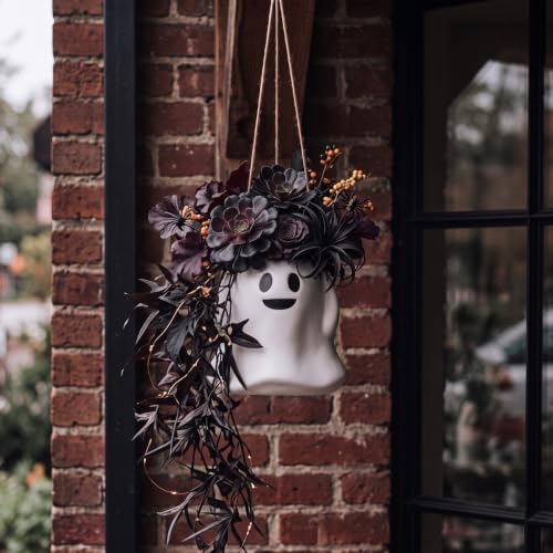 2 Pack Halloween Hanging Ghost Planter with Rope