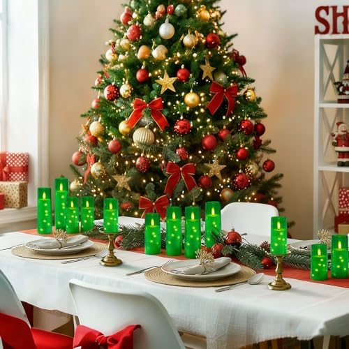 Raycare Flameless Battery Operated Pillar Candles with Remote Timer, Green