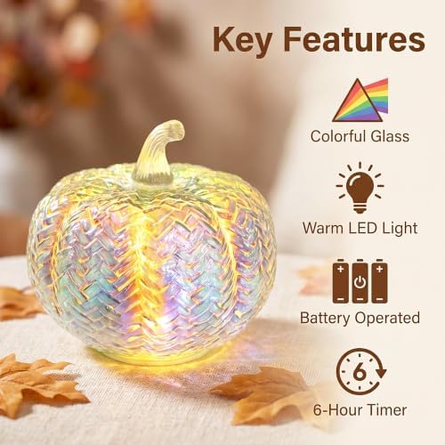 Fall Decor,Mercury Glass Light up Pumpkin Lights with Timer(Colorful)