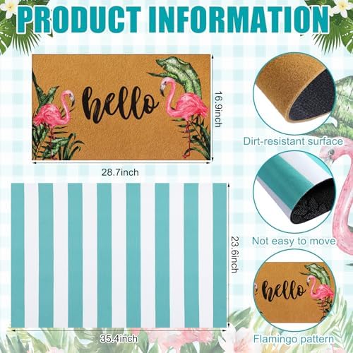 Tinideya 2 Pcs Summer Flamingo Layering Doormats Sets