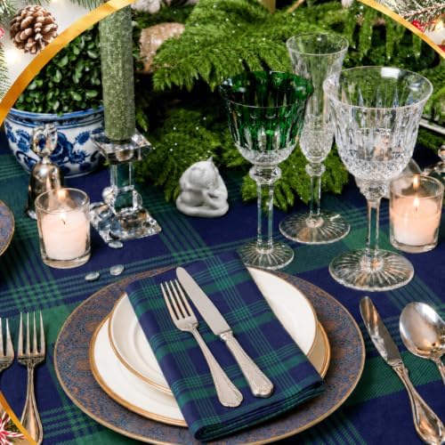 Chumia 12 Packs Christmas Blue and Green Tartan Plaid Napkins Christmas Napkins Paper Cotton Blend Cloth Dinner Reusable Washable Festive Table Decor for Xmas Holiday Dinner Party Family Meals