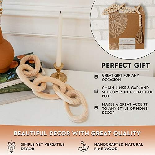 Decorative Wood Chain Link and Bead Garland Set / Natural