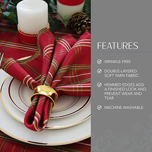 Shimmering Plaid Napkins, Set of 4, Red/Green - 17" W x 17" L