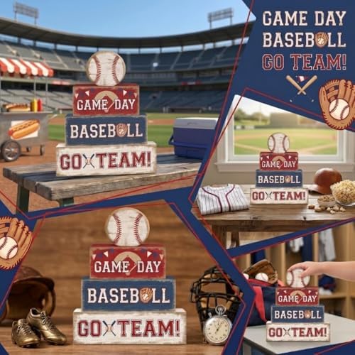 Britimes Tiered Tray Decor Set, 4 Pack, Wooden Table Sign, Baseball Sports
