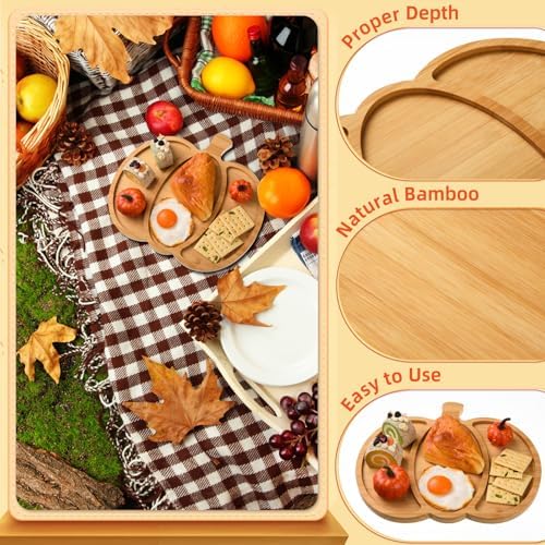 AWIZOM 2 Pcs Thanksgiving Bamboo Serving Platters with Grooves Wooden Pumpkin Trays Wood Cheese Charcuterie Boards Wooden Snack Dish Plate for Halloween Fall Autumn Harvest Supplies,12.6x11.42x0.59