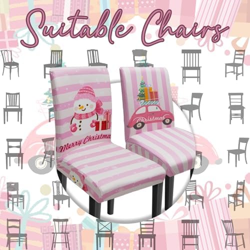Christmas Chair Covers Set of 6, Xmas Tree Snowman Dining Chair Covers for Party Kitchen Removable Seat Cover for Chairs Christmas Decorations Indoor