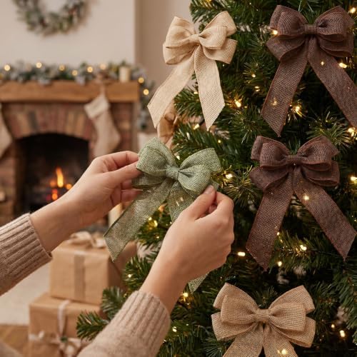 Xinnun 6 Pcs Christmas Burlap Bows Wreath Bows,Neutral Style,Neutral Color