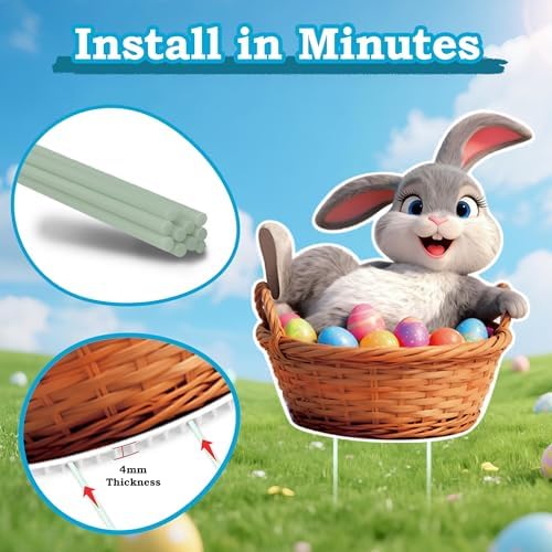 8 Pcs Easter Yard Signs with Stakes, Large Outdoor Easter Bunny Decorations in 8 Styles Featuring Cute Rabbits and Eggs, Sturdy and Waterproof Bunny Yard Lawn Garden Decor for Easter Party