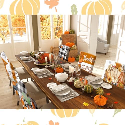 6 Pcs Fall Chair Covers, Harvest Plaid Dining Chair Slipcovers
