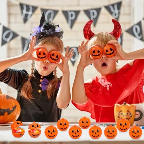 FOIMAS Halloween Pumpkin Candy Box,36pcs Mini Plastic Pumpkin Containers Fillable Candy Treat Box for Trick or Treat Halloween Party Decoration