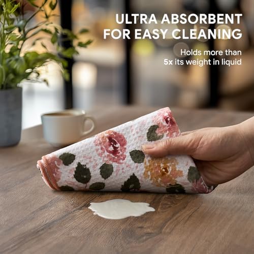 RECYCO Waffle Kitchen Towel Set of 2 - Quick Dry Microfiber Sustainable Dish Towels - Absorbent Reusable Cleaning Tea Towels - Lightweight Hand Towels,16”x 28”, Rose Plaid