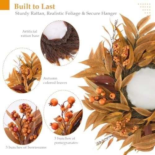Wellsign 24 Inch Fall Wreaths for Front Door Outside Farmhouse Decor