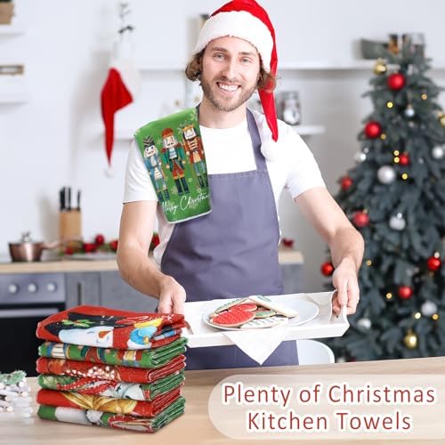 VitalCozy 12 Pcs Red Green Christmas Kitchen Towels, 14.2 x 21.3 in
