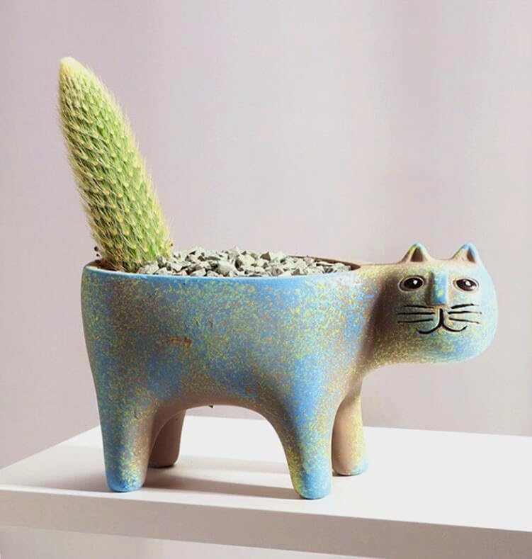 Retro Ceramic Cat Shape Succulent Plant Pot Cat Planter Decorative Soap Saver Tray Bathtub Sink