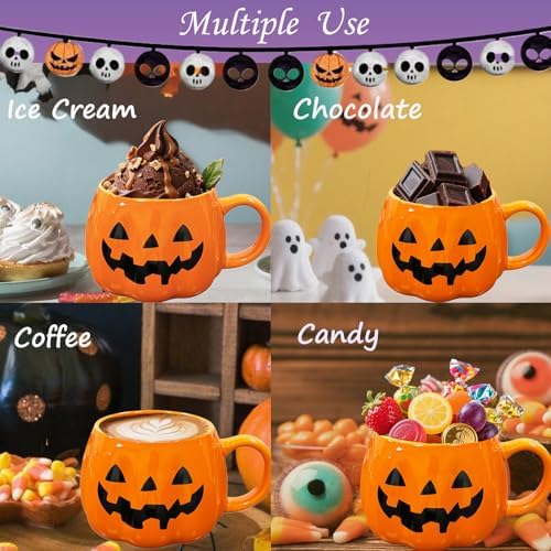HS&ROXIN Halloween Mug Novelty Pumpkin Mug 3D Cute Ceramic Cup Halloween Coffee Cup Spooky Fall Decor and Christmas Birthdays Perfect Gifts for Kids and Adults Men Women (Orange)