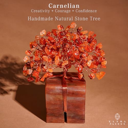 KARMAPLEDGE Chakra Tree of Life for Unique Gifts for Mom, Dad, Home and Office Decor, Handmade Carnelian Healing