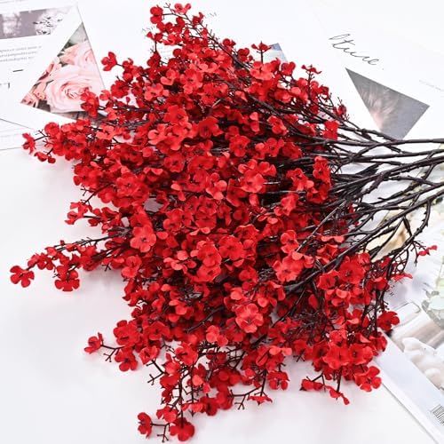 5 Pcs Fake Flowers, Real Touch Babys Breath Artificial Flowers, Red