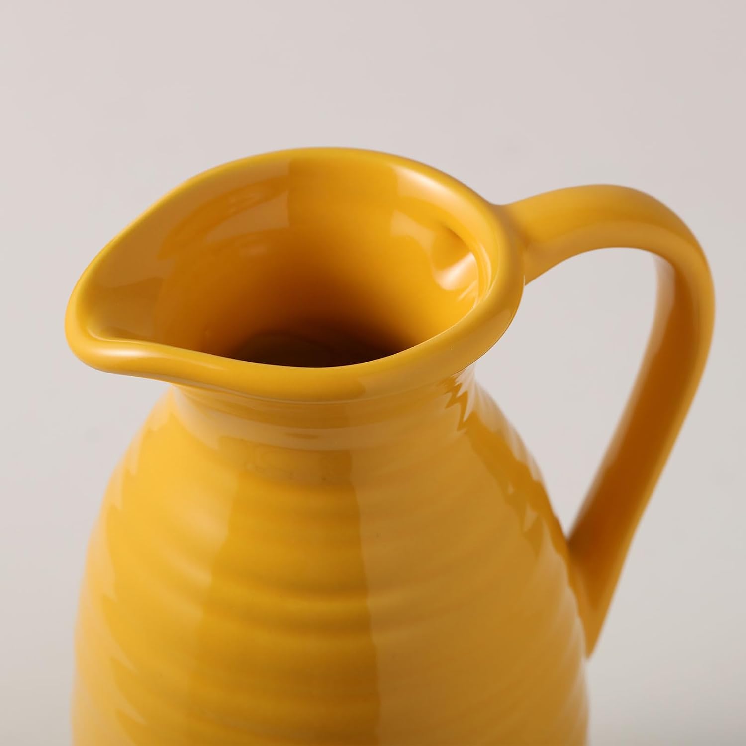 Farmhouse Pitcher Vase for Flowers- Decrative Pitchers White Ceramic Pitcher / Yellow - Pitcher Vase