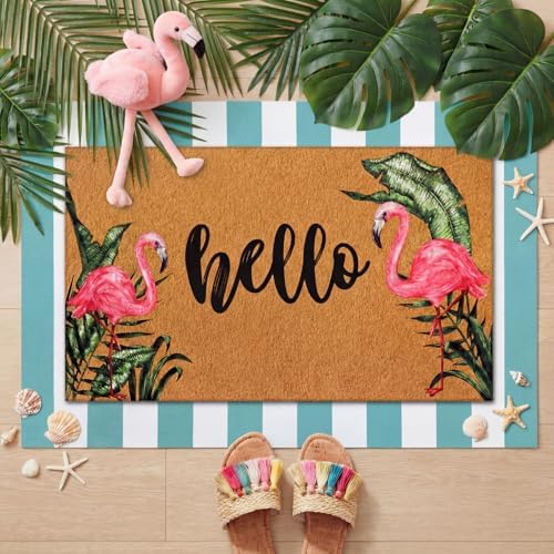 Tinideya 2 Pcs Summer Flamingo Layering Doormats Sets