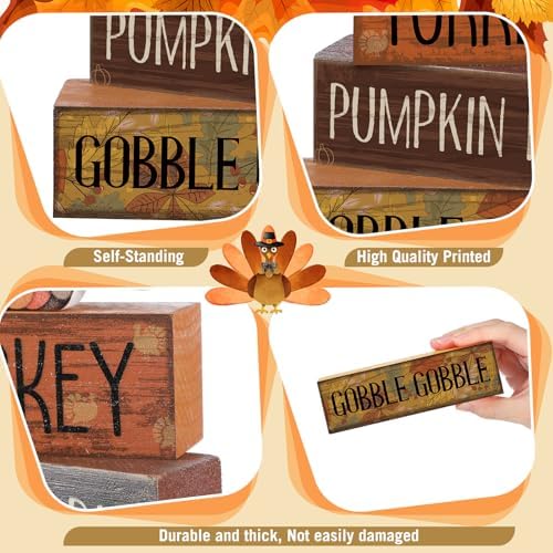 Lineshading 4 Pcs Thanksgiving Turkey Decor Wooden Fall Table Decorations