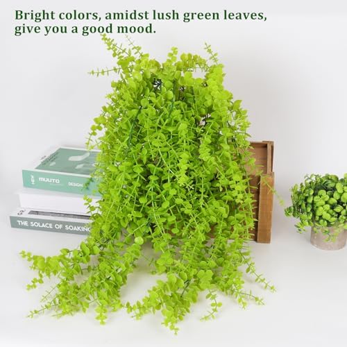 RECUTMS Fake Hanging Plants Faux Vines Leaves Artificial Green Money Plants