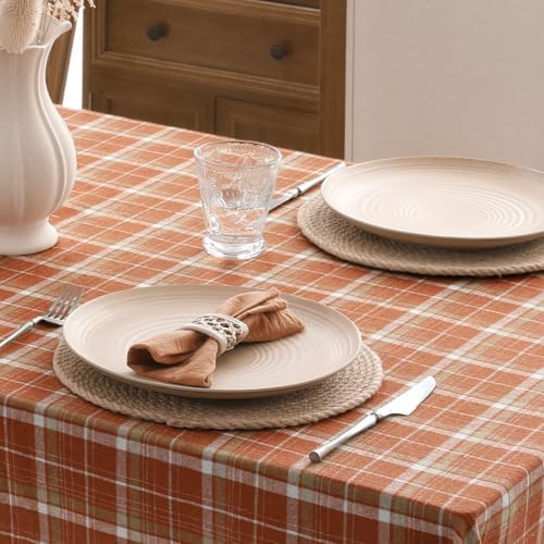 Romanstile Fall Checkered Tablecloth Rectangle, 54 x 108 Inch, Orange