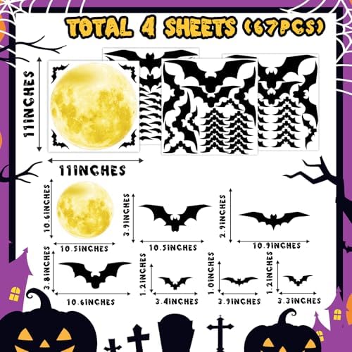 Moon Bat Window Clings Halloween Double Sided Moon Bats Window Stickers