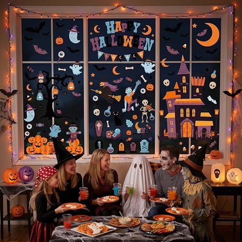 Halloween Window Clings Decorations Indoor, Reusable Static Stickers Decals for Glass Door Home Kids Party Decor
