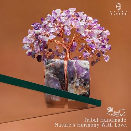 KARMAPLEDGE Chakra Tree of Life for Unique Gifts for Mom, Dad, Home and Office Decor, Handmade Amethyst Healing Crystal