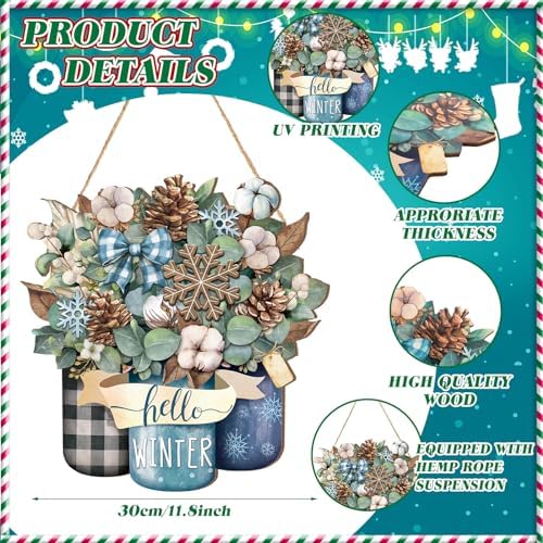 Boao Hello Winter Welcome Door Hanger, Snowflake Wooden Sign Decor