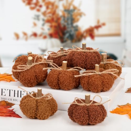 9 Pcs Fall Pumpkins Decorations for Home, Artificial Mini Fabric Pumpkins