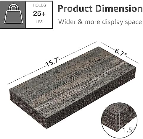 QEEIG Floating Shelves for Wall Small Shelf (Grey, Set of 4, 15.7" x 6.7")