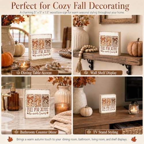 Fall For Jesus He Never Leaves Sign | Christian Triptych Bow Decor
