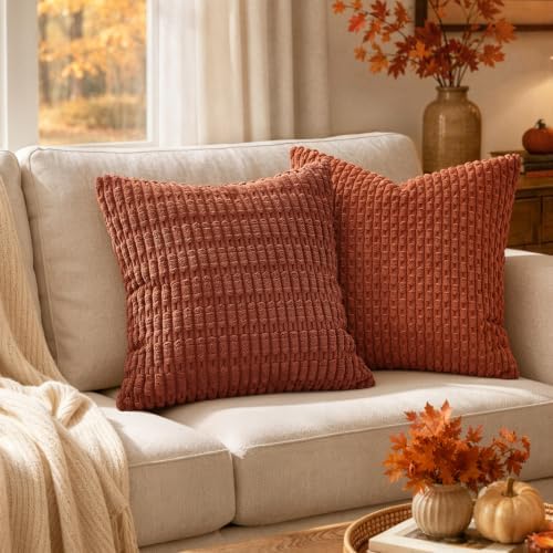 MIULEE Fall Decorative Throw Pillow Covers 16x16 Dark Rust Pack of 2