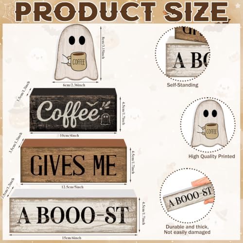 Lineshading 4 Pcs Halloween Tiered Tray Decor, Wooden Ghost Coffee Blocks