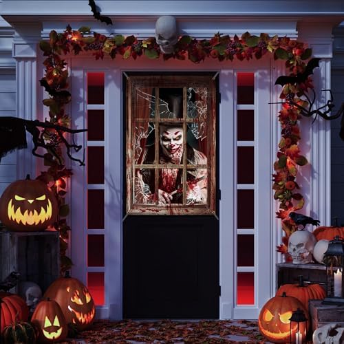 Newwiee 2 Pcs Scary Halloween Curtain Window Silhouette Cover Blood Clown