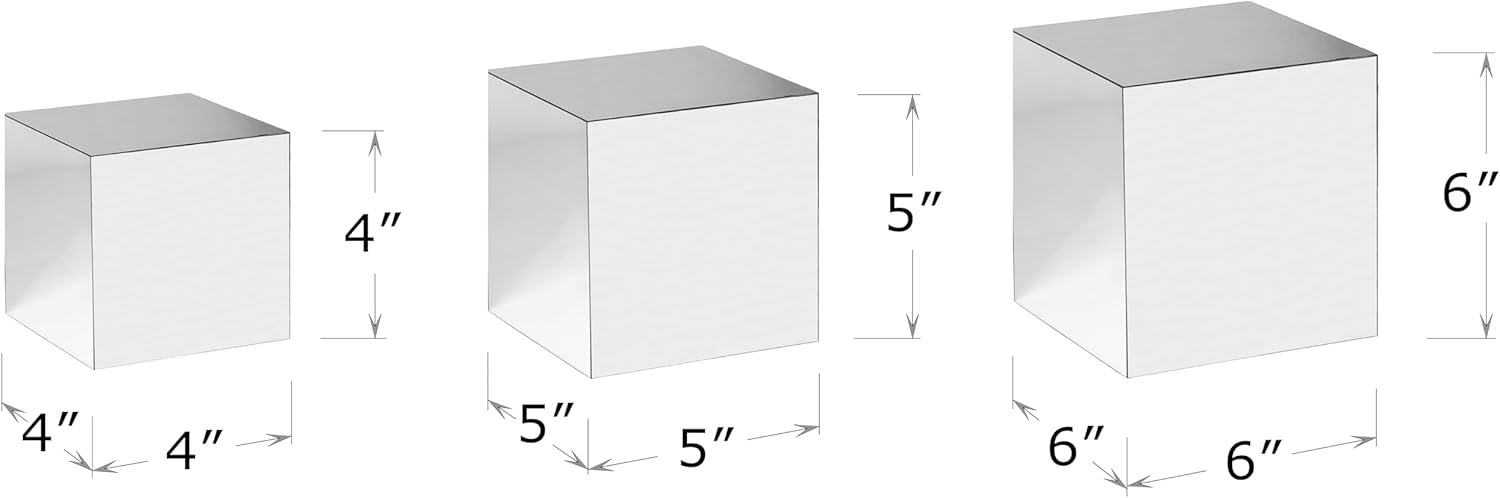 Glossy Acrylic Cube Display Nesting Riser Stands / 4",5",6 / Silver / Set of 3