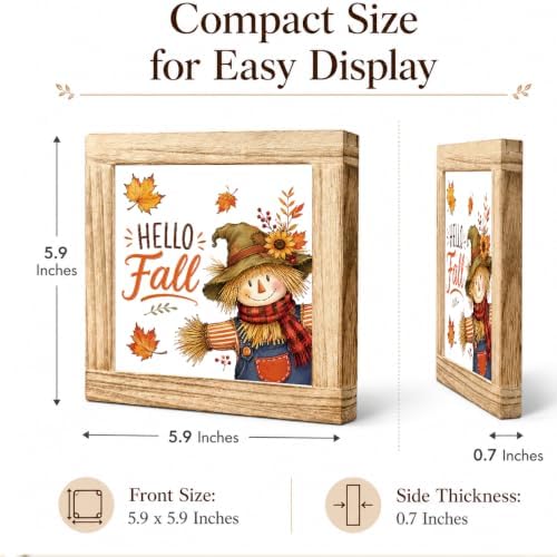 Fall Wood Sign, Hello Fall Scarecrow and Maple Leaf Tabletop Decor