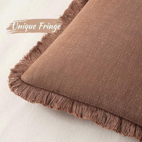 MIULEE Linen Fringe Decorative Fall Euro Throw Pillow Covers Brick 22x22