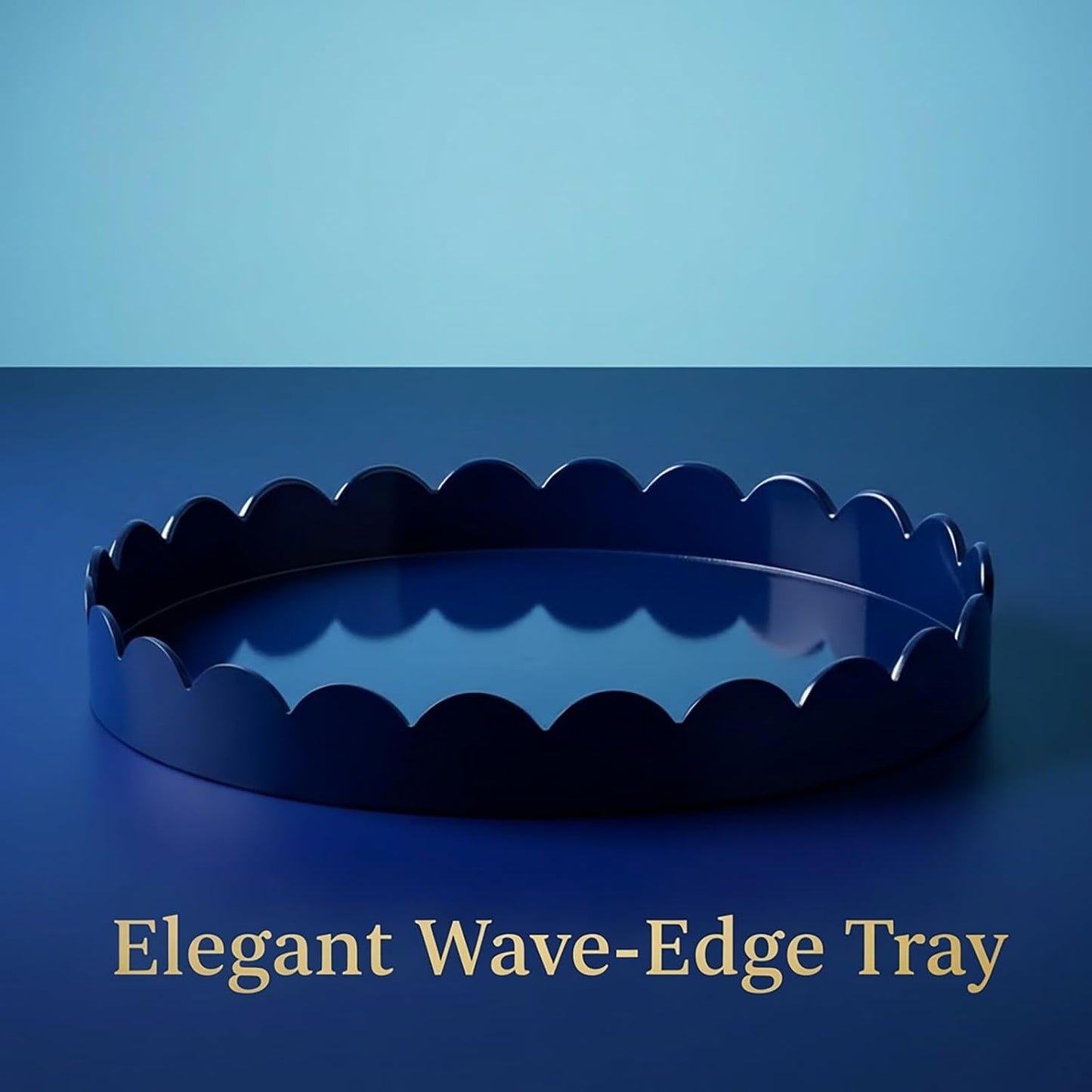 13" Round Scalloped Decorative Tray / Navy Blue