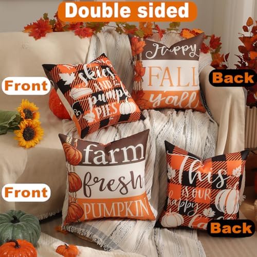 TOYPOPOR Fall Pillow Covers 20x20 4Pcs Double‑Sided Print Autumn Home Decor