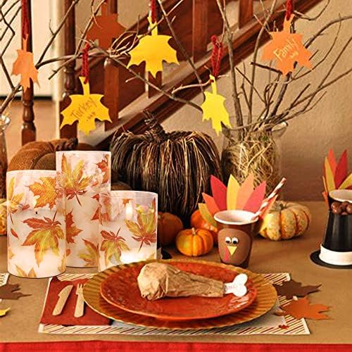 GenSwin Glass Maple Leaf Flameless Candles with Remote Timers, Battery Operated LED Flickering Candles, Real Wax Pillar Candles Christmas Wedding Decoration